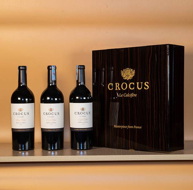 Bộ quà tặng rượu vang 3 chai Crocus Le Calcifère Limited kèm hộp gỗ/hộp sơn mài