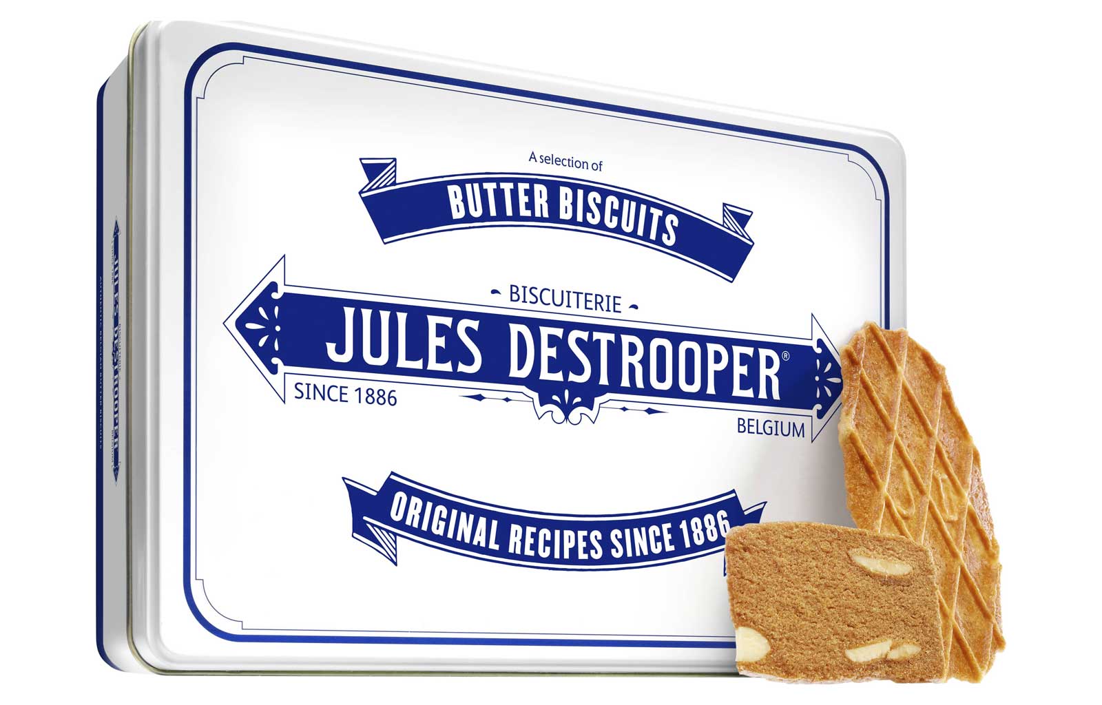 Bánh Bỉ Jules Destrooper Butter Crisps (Bánh quy bơ giòn) hộp thiếc Tin Retro 350g 